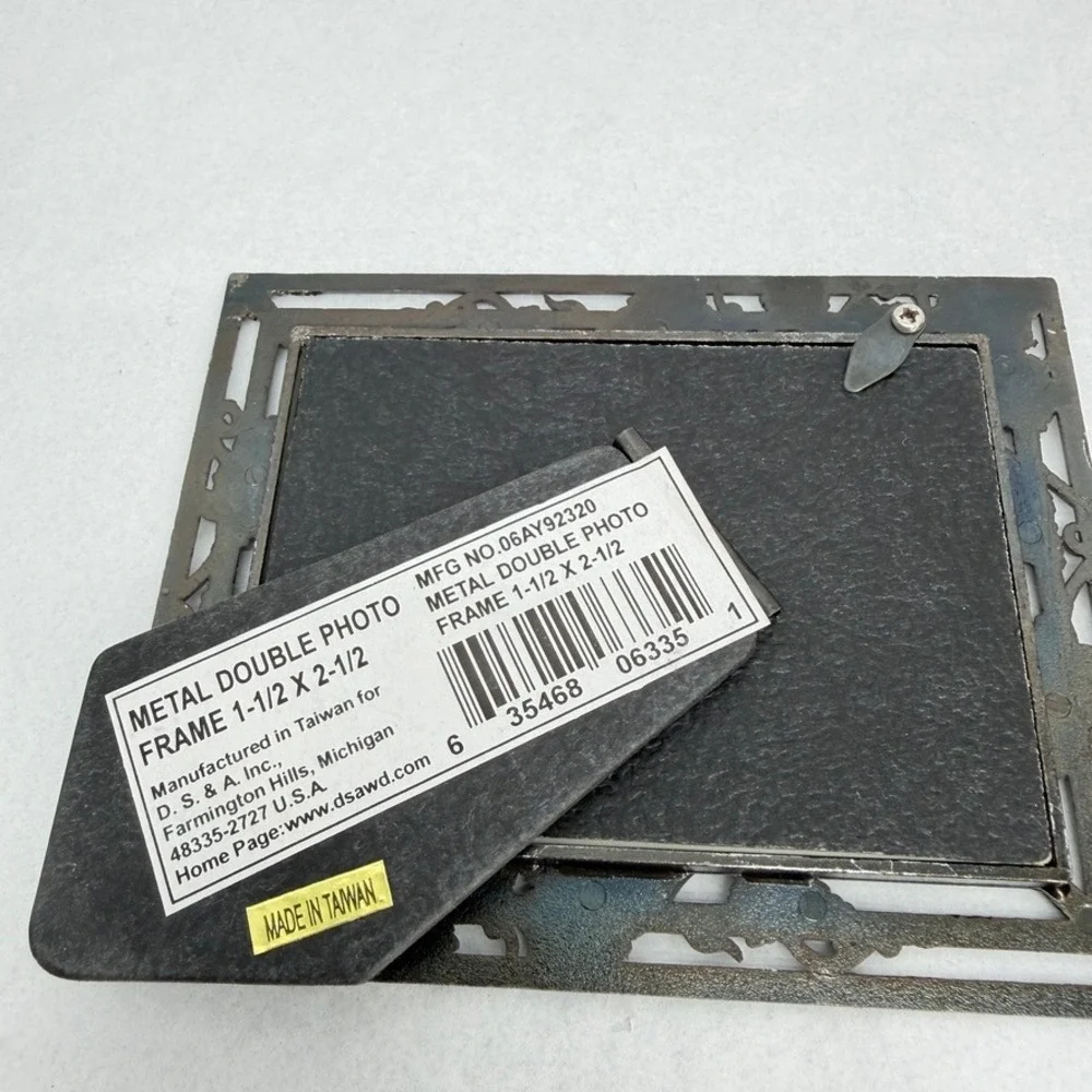DS&A Inc Metal Dbl Photo Frame Grape Vine Pewter Finish Decor 1.5x2.5 Set of 2